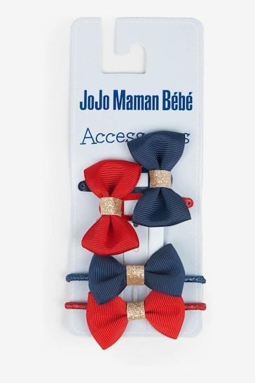 JoJo Maman Bébé Navy & Red 4-Piece Hairbands and Hairclips Set