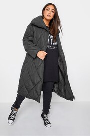 Yours Curve Black Diamond Quilted Puffer Coats - Image 3 of 4