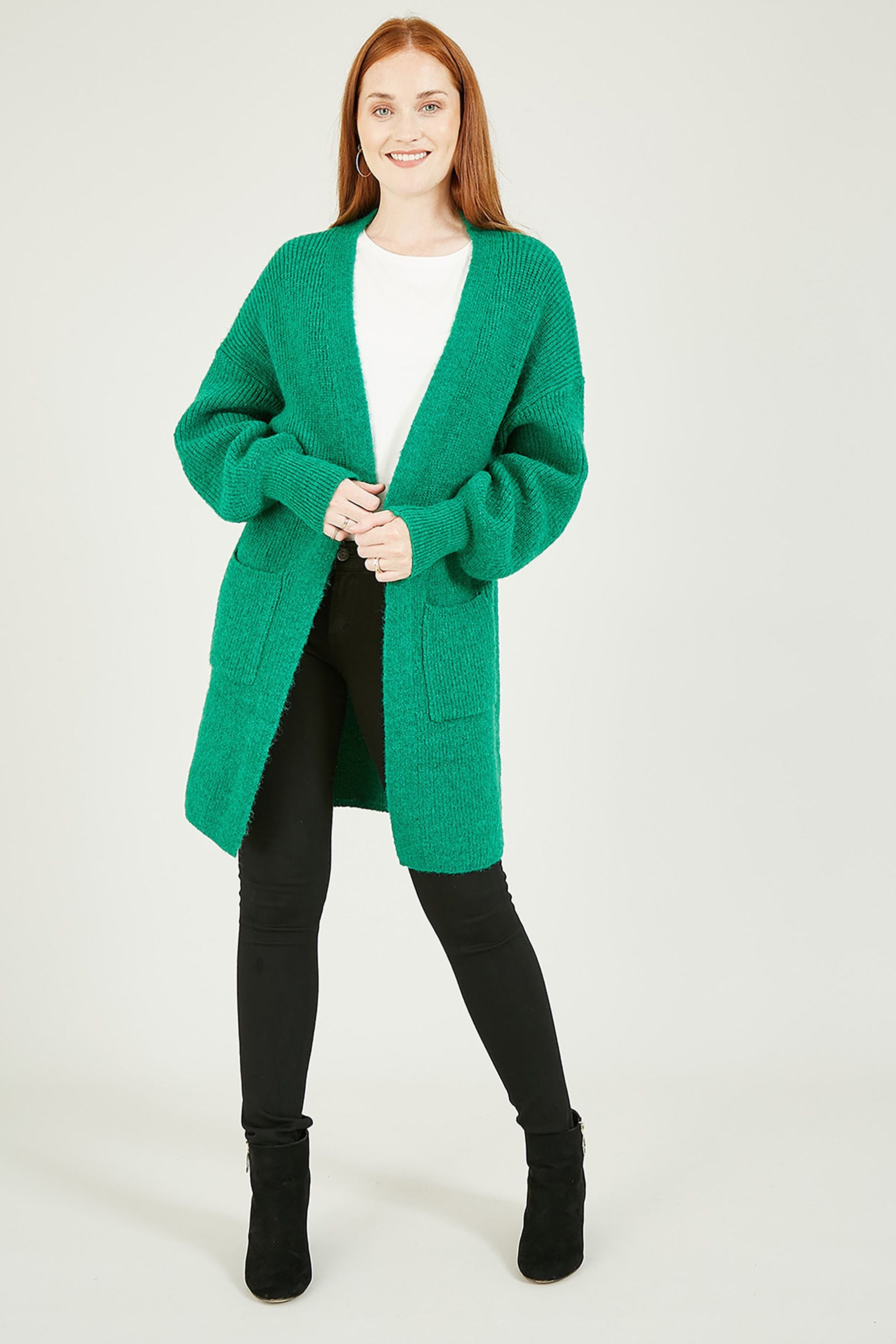 Long green cardigan online