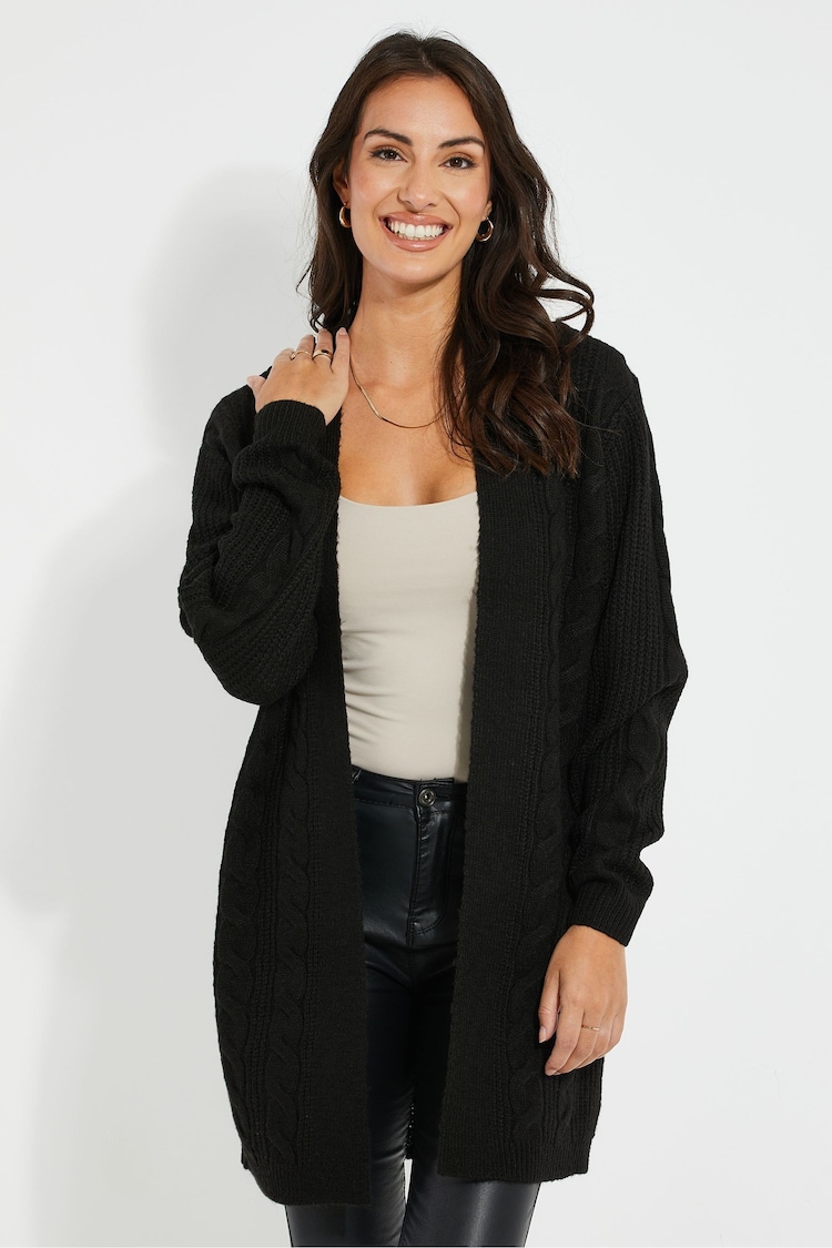 Threadbare Black Curve Ladies Rozanna Cable Detail Cardigan - Image 1 of 4