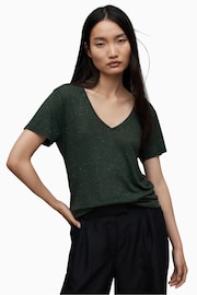 AllSaints Green Emelyn Shimmer T-Shirt - Image 1 of 6