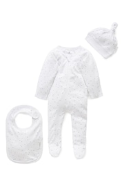 Purebaby 3 Piece Baby Hat, Bib & Sleepsuit Set - Image 1 of 7