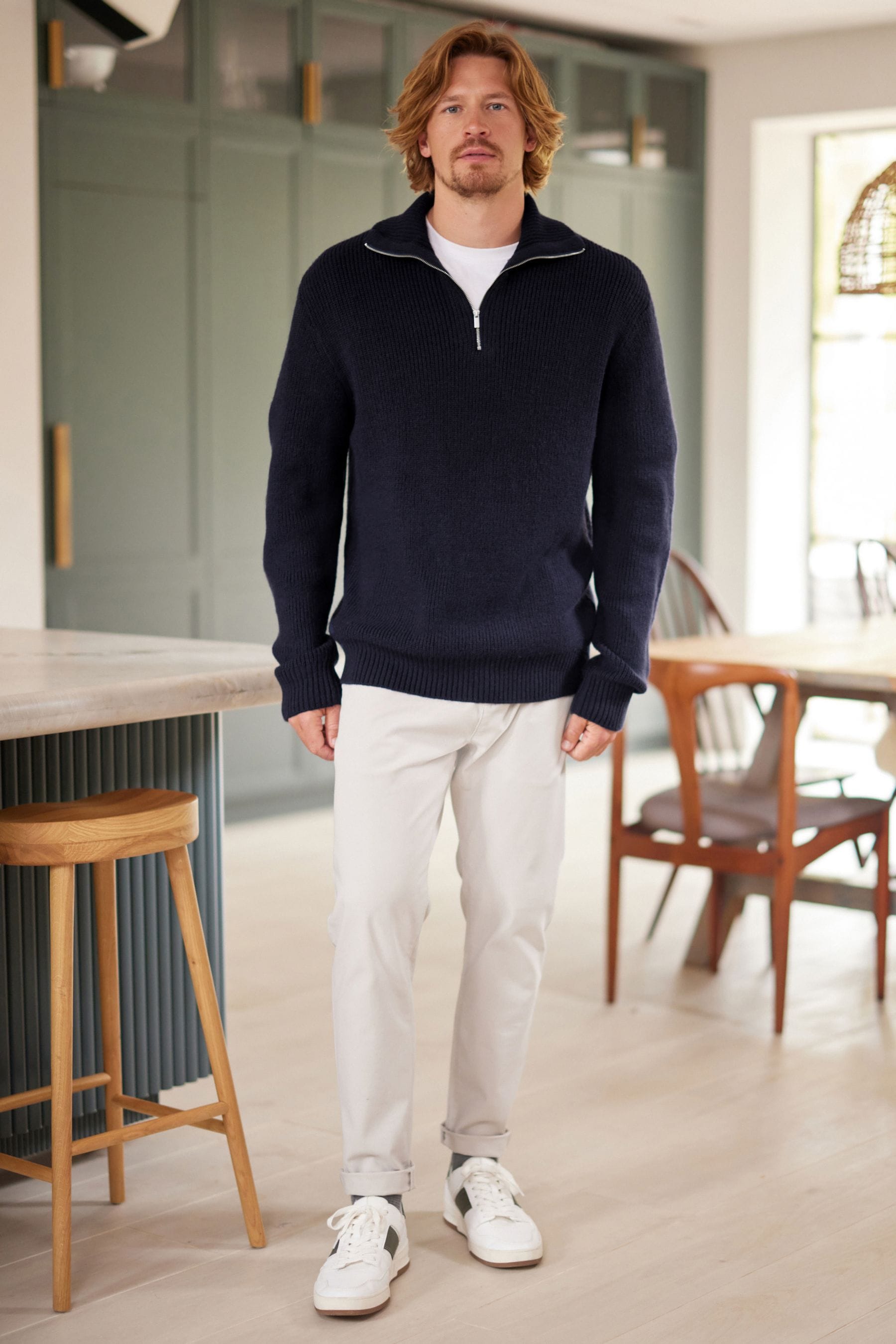 Buy Navy Blue Relaxed Knitted Half Zip Fold Over Neck Jumper from Next Luxembourg