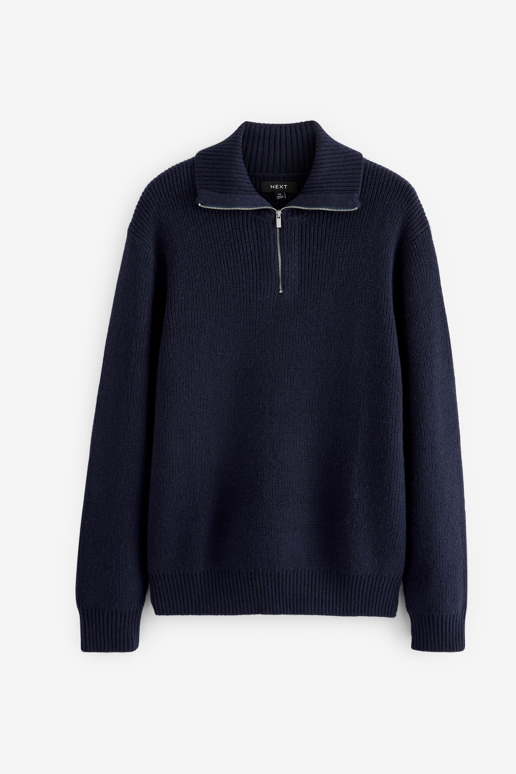 Buy Navy Blue Relaxed Knitted Half Zip Fold Over Neck Jumper from Next Luxembourg