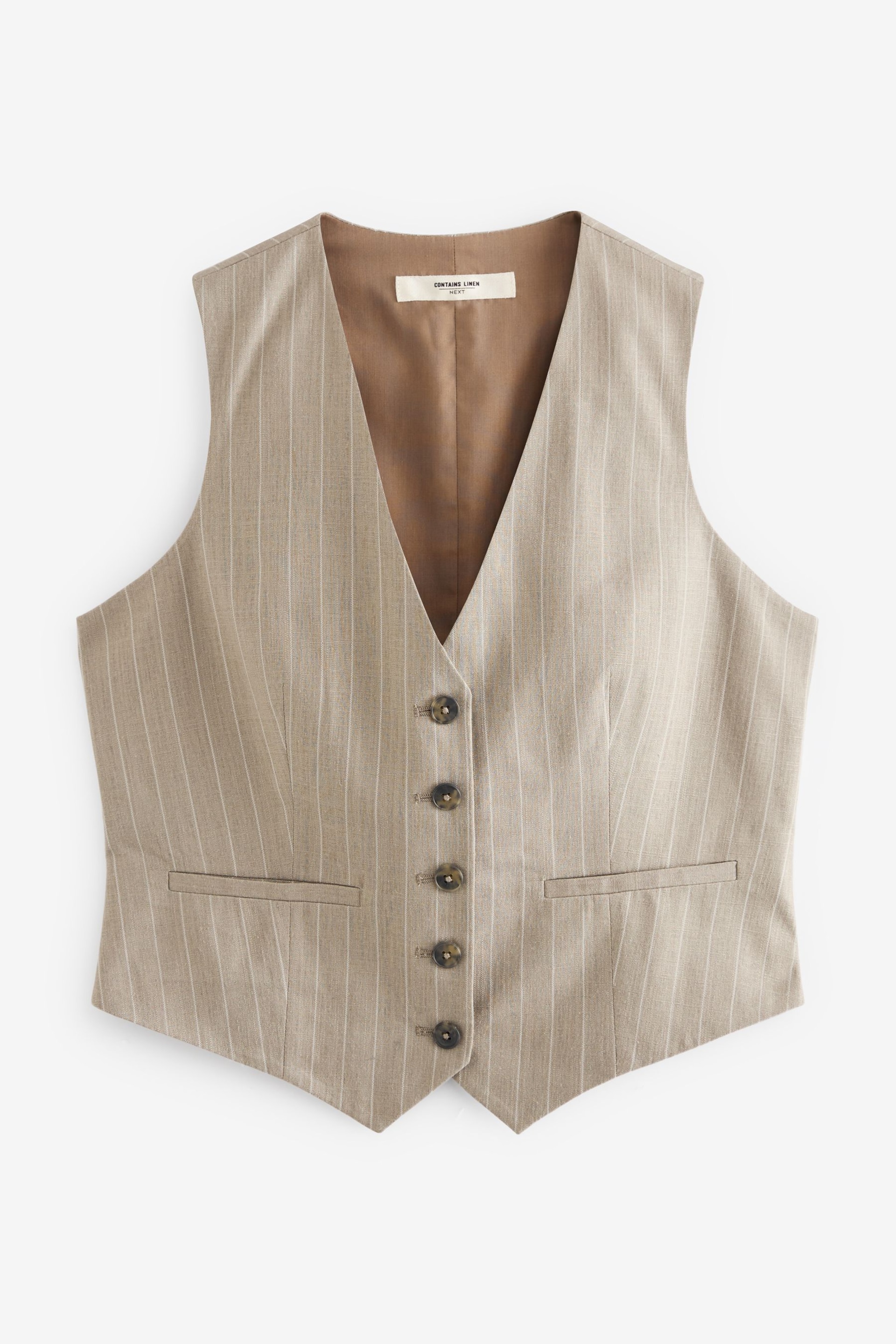 Mink Brown Striped Linen Waistcoat - Image 5 of 6