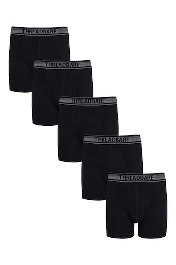 Threadbare Black A-Front Trunks 5 Packs