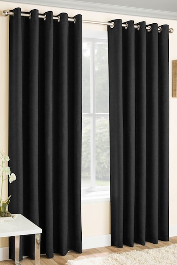 Enhanced Living Black Vogue Ready Made Thermal Blackout Eyelet Curtains