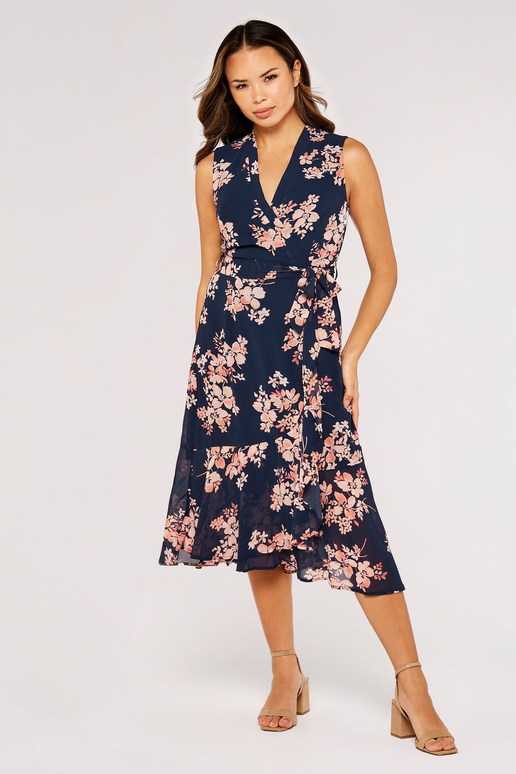 Apricot navy floral dress shop
