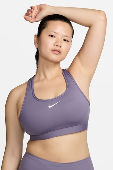 Nike Purple/White Dri-FIT Medium Swoosh Support Padded Bra
