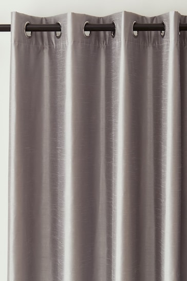 Catherine Lansfield Grey Faux Silk Blackout Eyelet Curtains