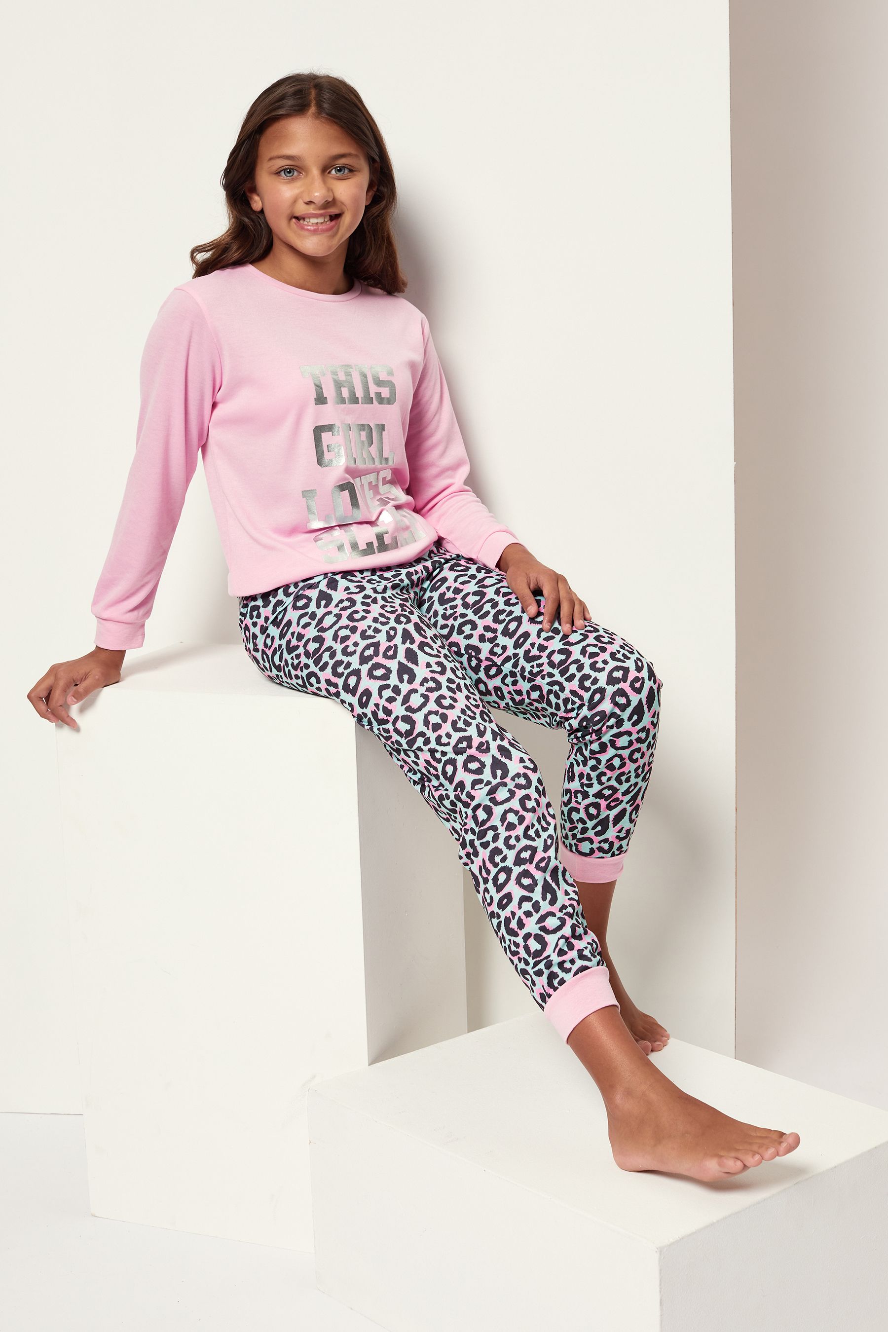 Buy Harry Bear Pink Leopard Sleep Slogan Pyjamas from the Next UK online shop