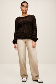 Brown Crochet Crew Neck Long Sleeve Jumper - Image 2 of 5