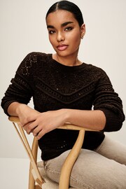 Brown Crochet Crew Neck Long Sleeve Jumper - Image 4 of 5