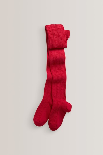 Red Cotton Rich Cable Tights