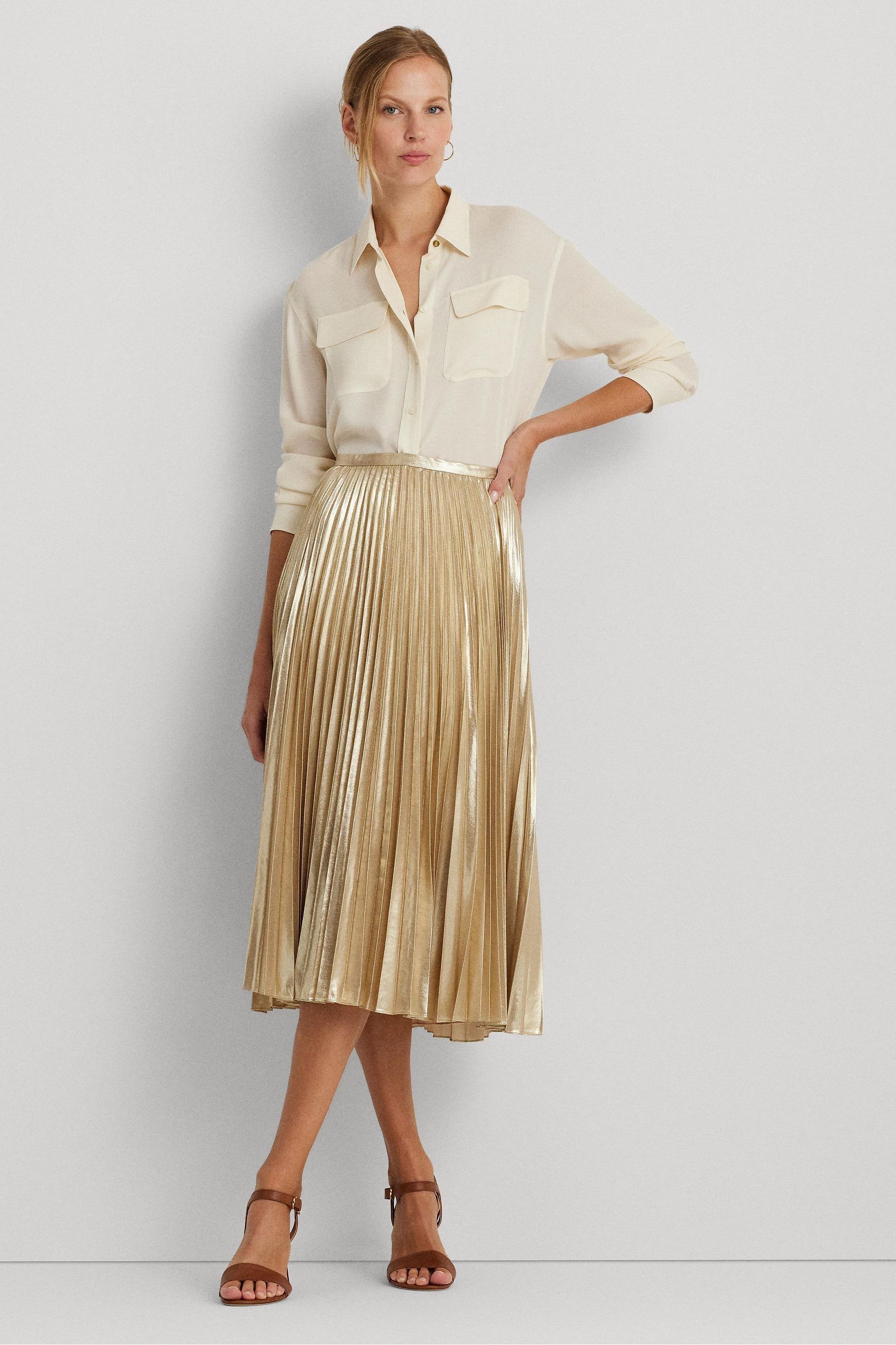 Chiffon gold pleated skirt online