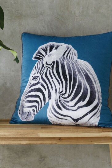 Catherine Lansfield Teal Blue Zebra Cushion