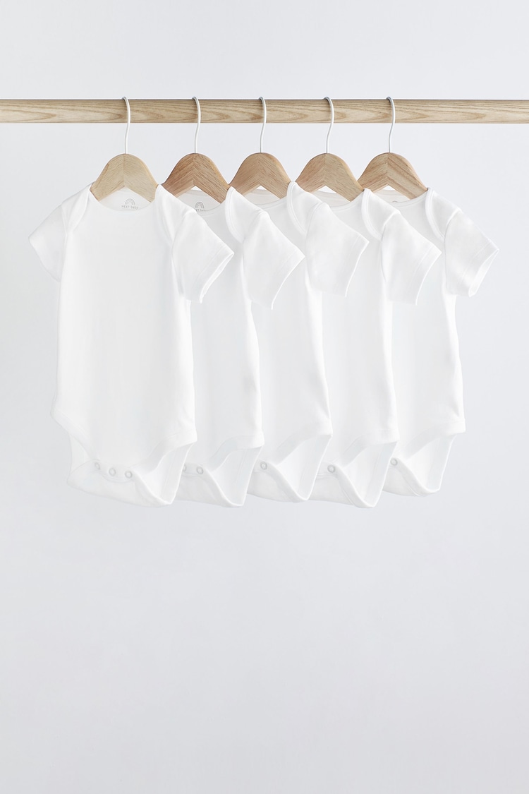 White Essential 5 Pack Baby Short Sleeve Bodysuits - Image 1 of 5