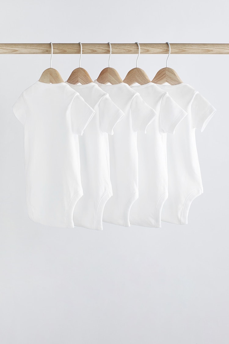 White Essential 5 Pack Baby Short Sleeve Bodysuits - Image 2 of 5