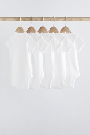 White Essential 5 Pack Baby Short Sleeve Bodysuits