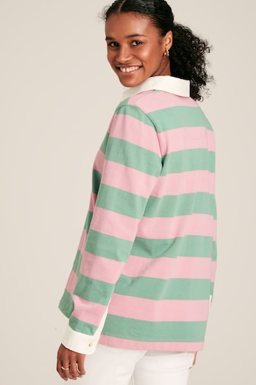 Joules Falmouth Pink & Green Striped Cotton Rugby Shirt