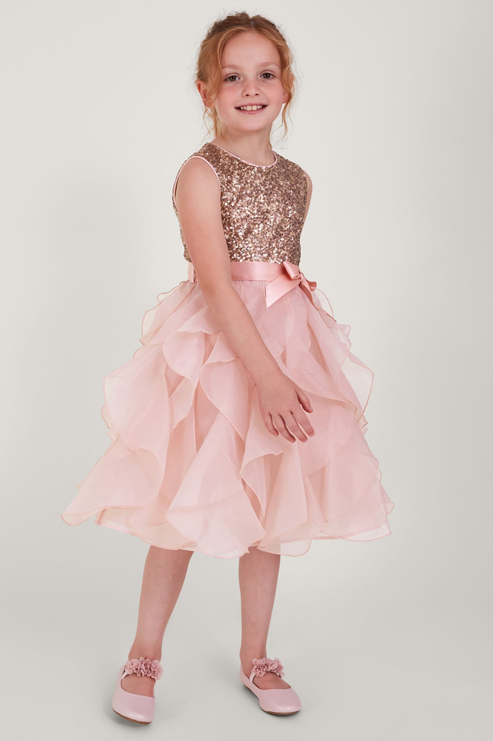Monsoon Pink Sequin Ruffle Cancan Dress - Image 1 of 5