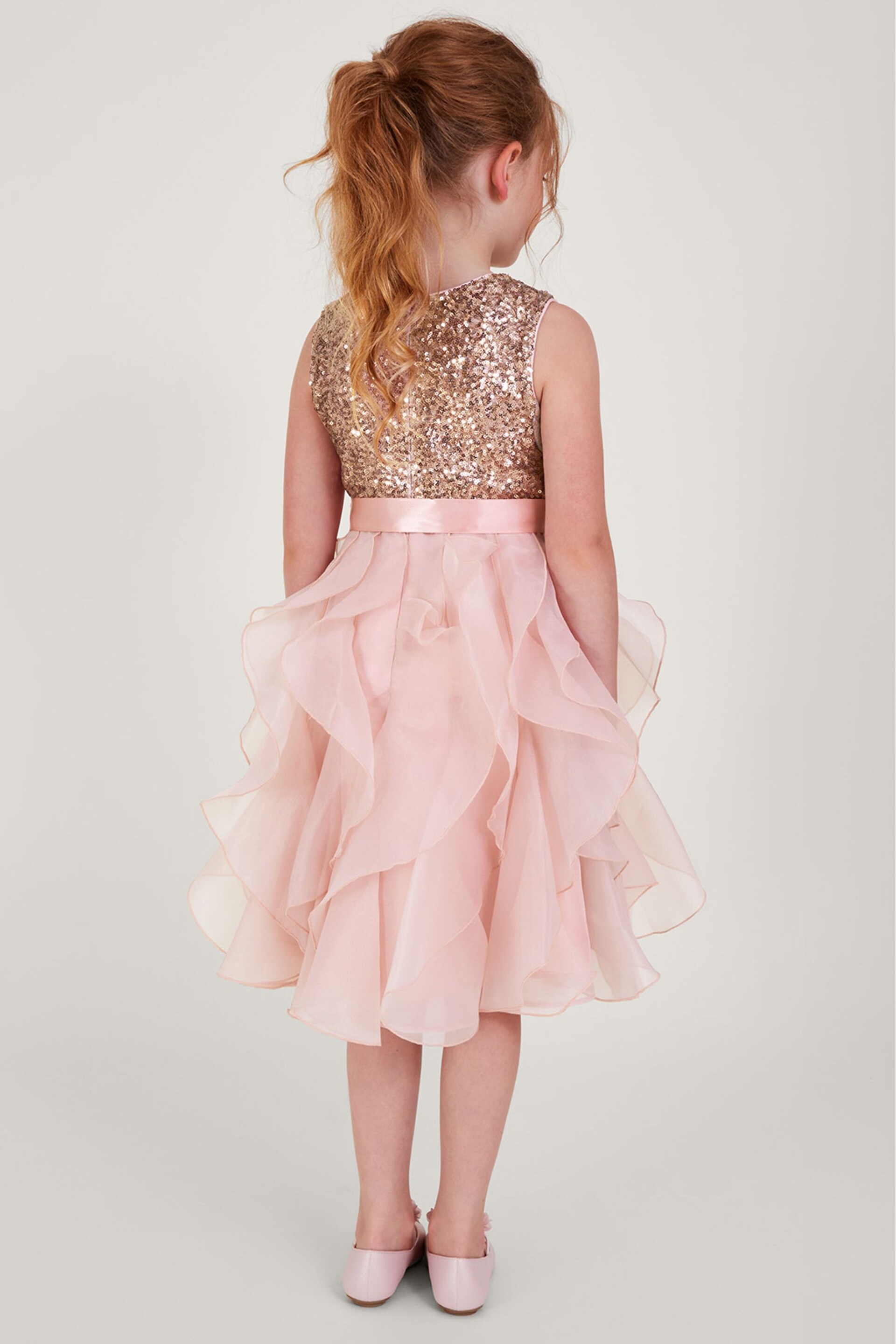 Monsoon Pink Sequin Ruffle Cancan Dress - Image 2 of 5
