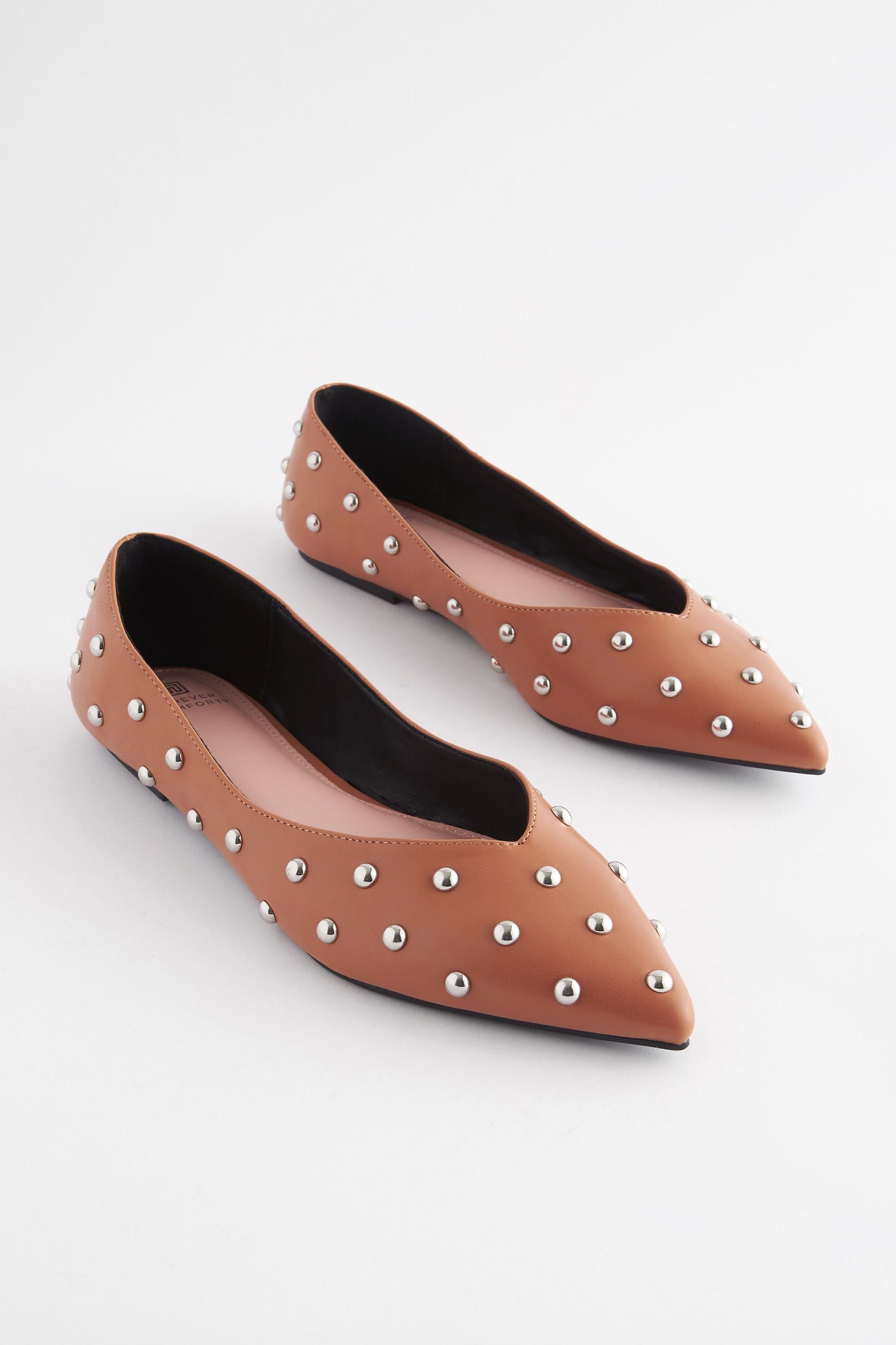 Buy Camel Brown Forever Comfort Studded Point Toe Flat Shoes from