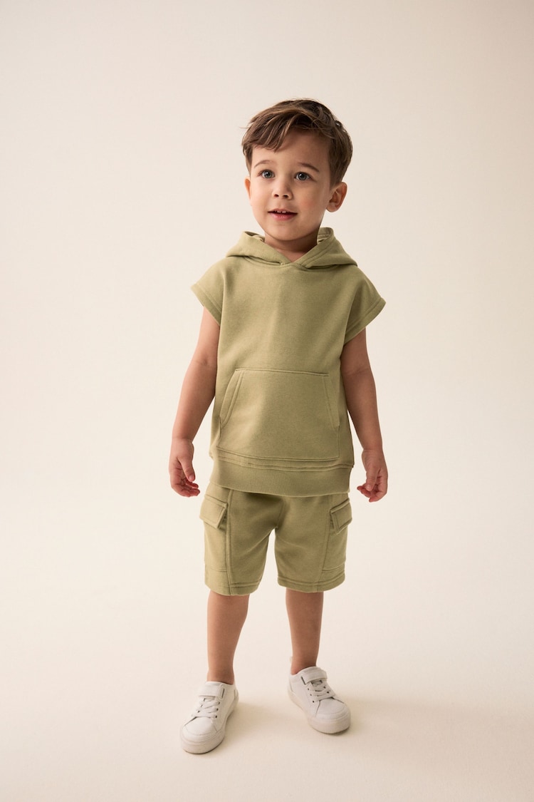 Khaki Green Short Sleeve Utility Hoodie and Shorts Set (3mths-7yrs) - Image 1 of 9