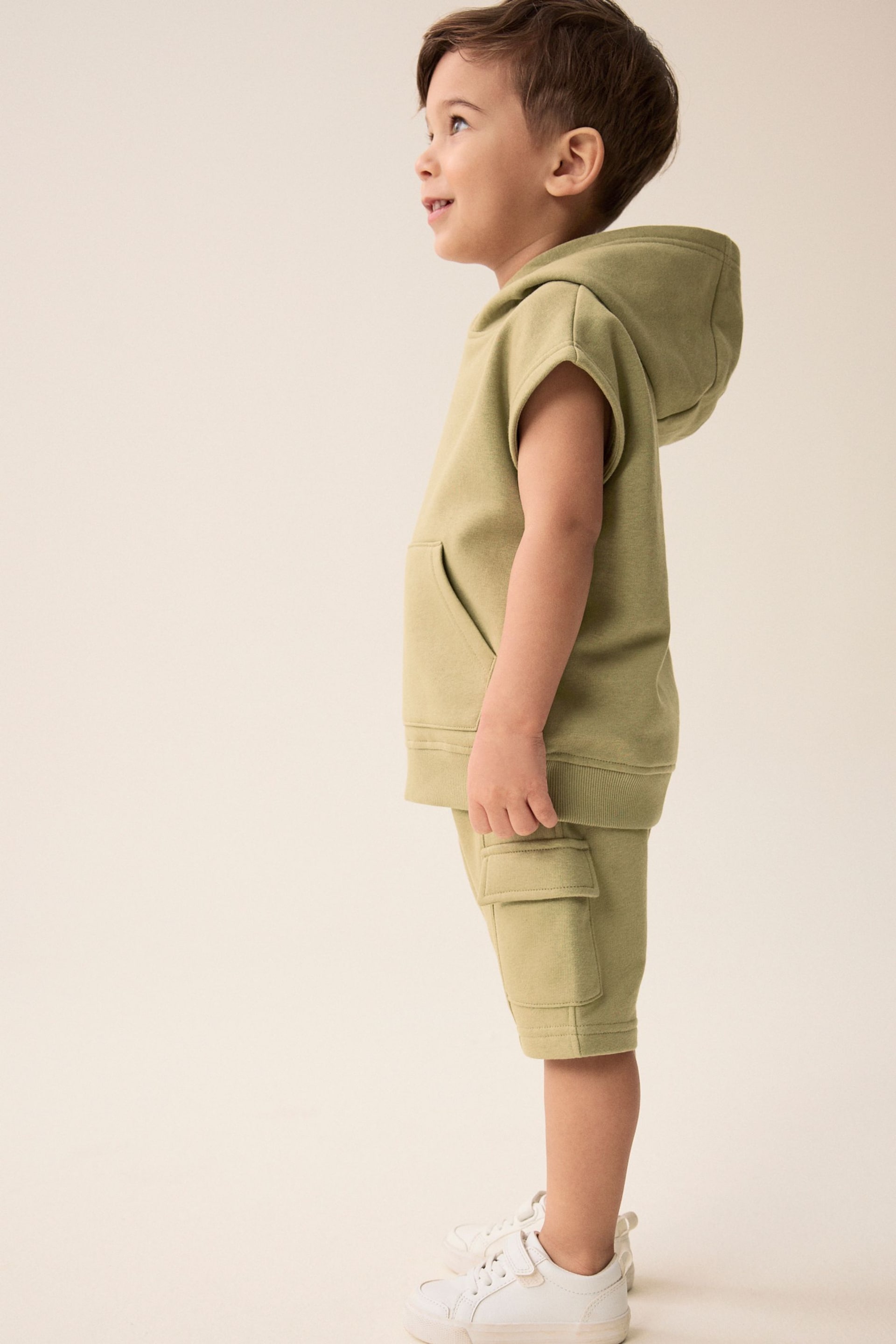 Khaki Green Short Sleeve Utility Hoodie and Shorts Set (3mths-7yrs) - Image 2 of 9