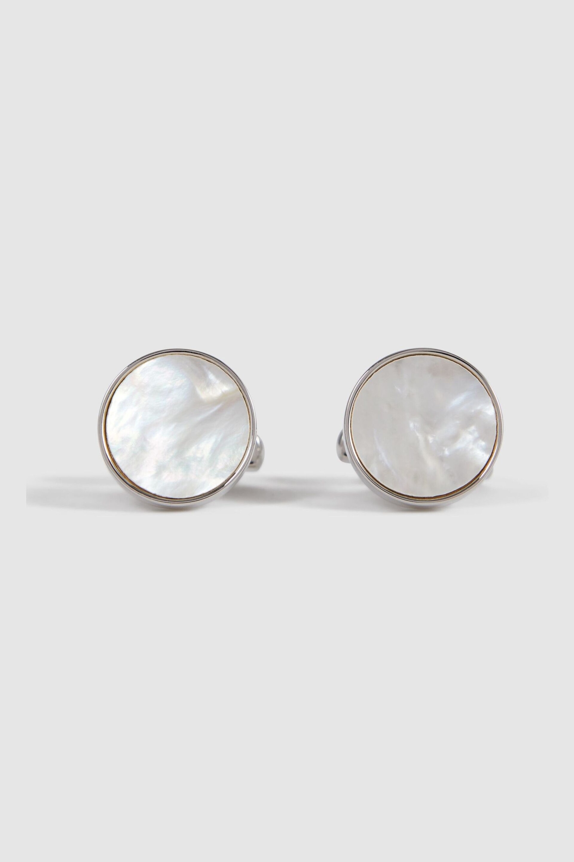 Reiss Silver/MOP Ardley Round Mother of Pearl Cufflinks - Image 1 of 5