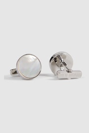 Reiss Silver/MOP Ardley Round Mother of Pearl Cufflinks - Image 3 of 5