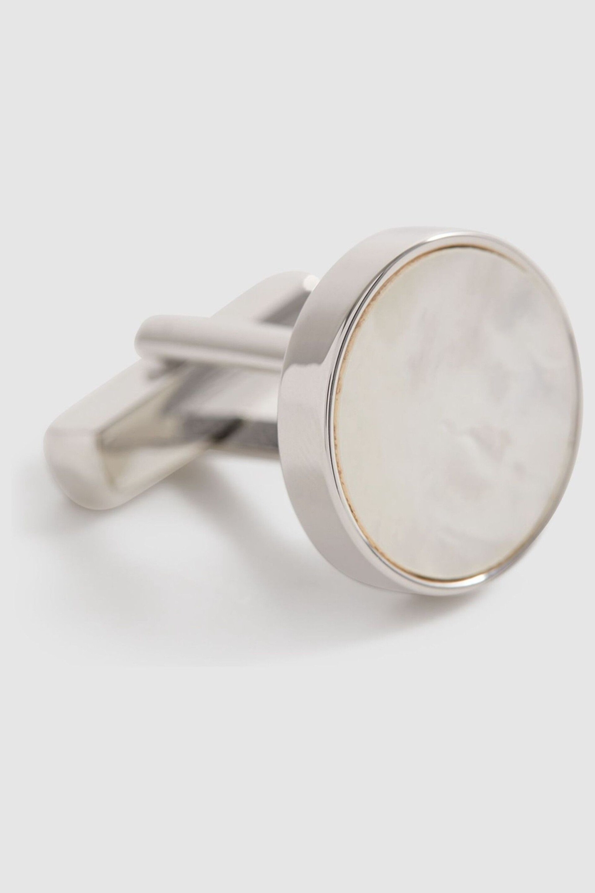 Reiss Silver/MOP Ardley Round Mother of Pearl Cufflinks - Image 4 of 5