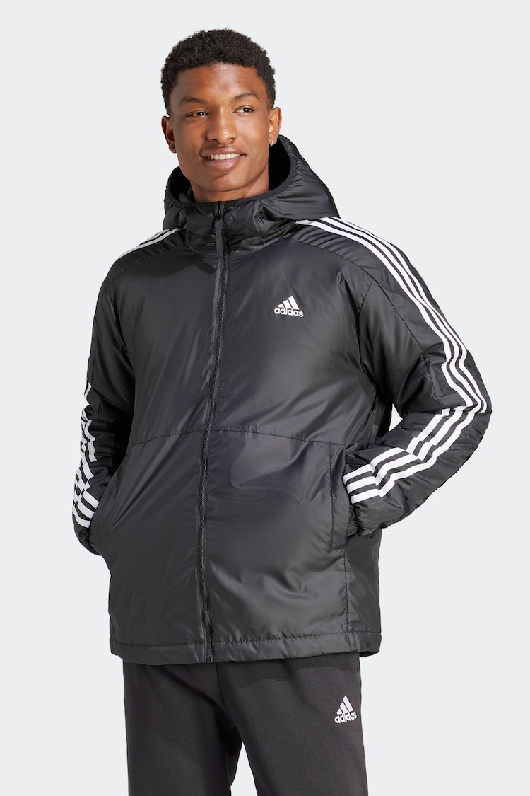 adidas Terrex Black Essentials 3-Stripes Insulated Hooded Jacket - Image 1 of 7