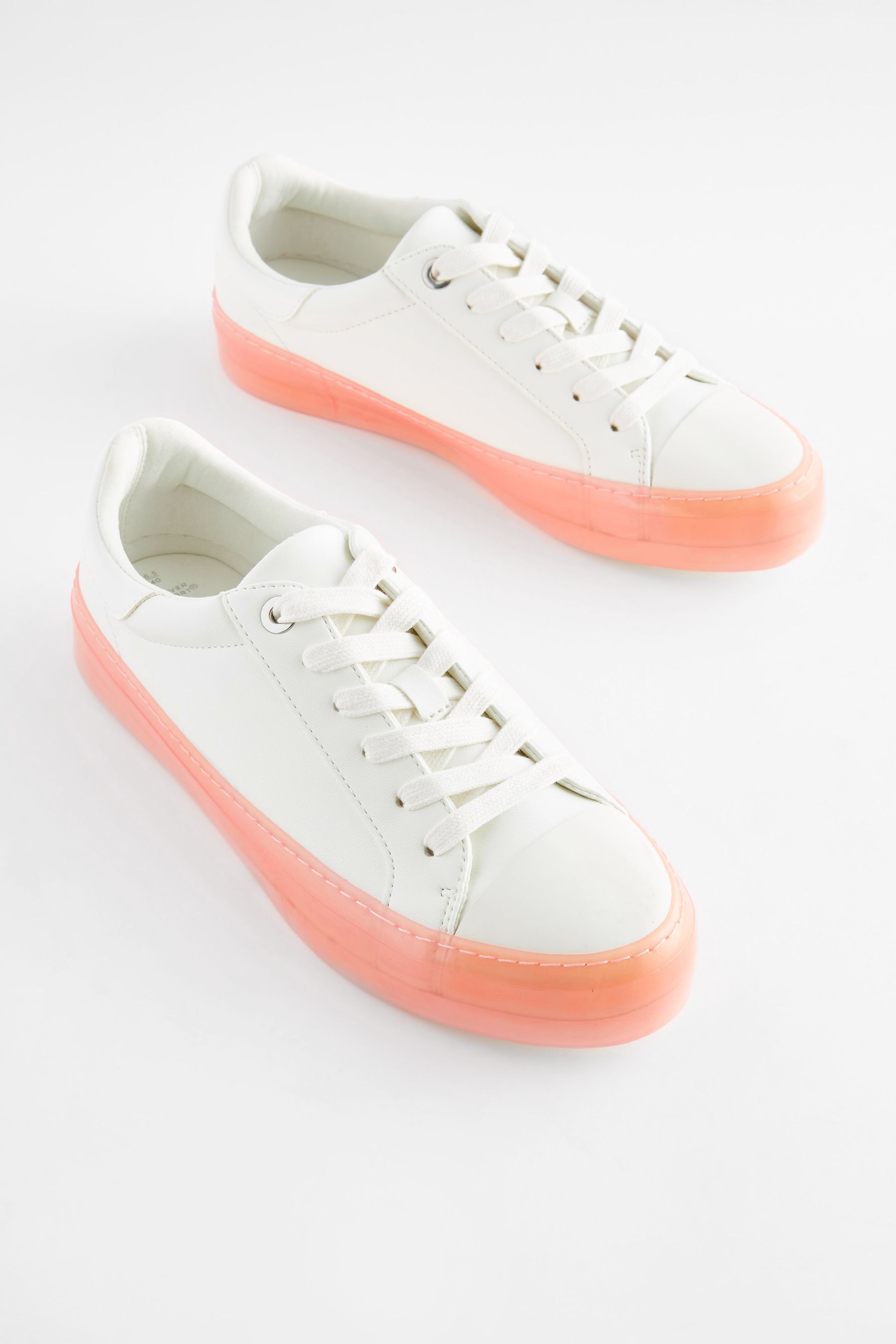 Buy White Forever Comfort Pink Sole Lace Up Trainers from Next Luxembourg