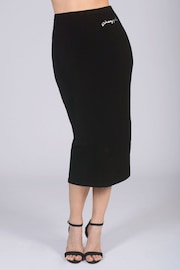 Pineapple Black Midi High Waist Womens Jersey Skirt - Image 1 of 5