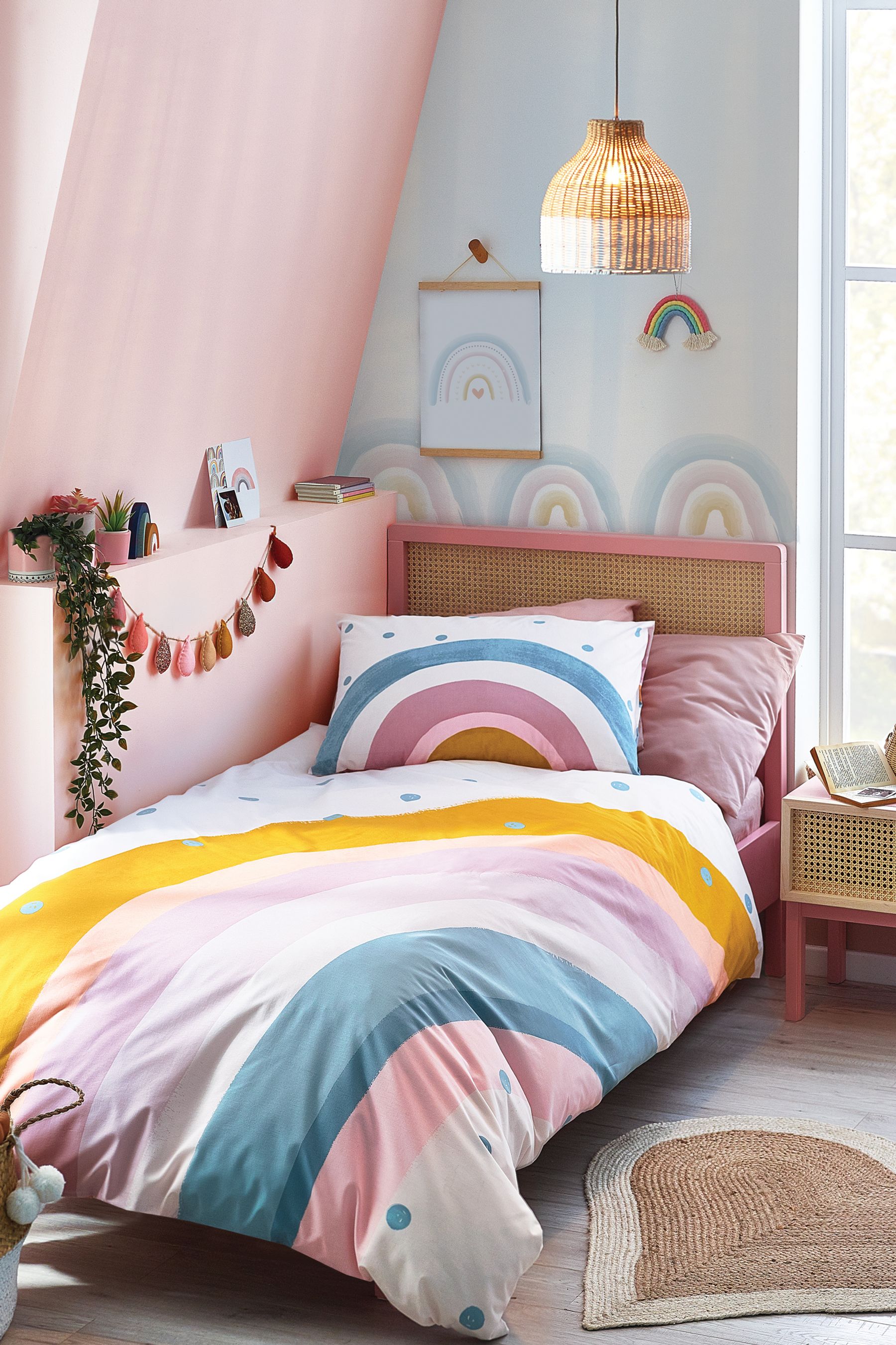 Buy Natural Kids Scandi Rainbow Reversible Duvet Cover And Pillowcase Set from Next Luxembourg