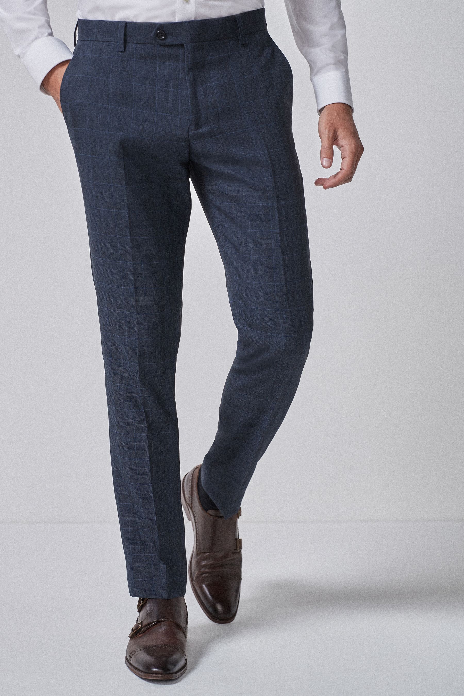 Buy Mid Blue Slim Check Suit Trousers from Next Luxembourg