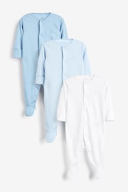 Blue/White 3 Pack Cotton Baby Sleepsuits (0-2yrs) - Image 4 of 13