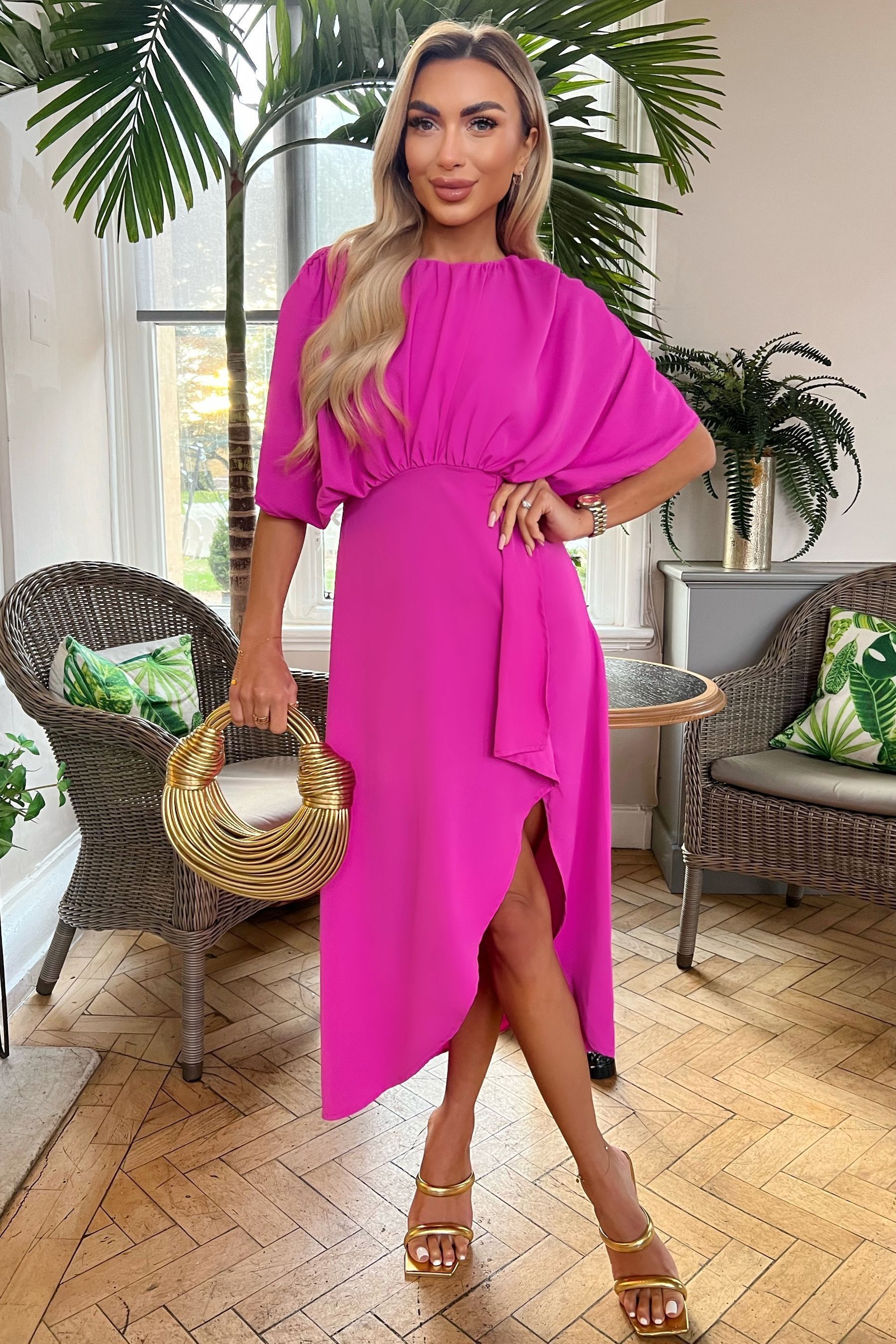 Fuchsia pink midi dress top