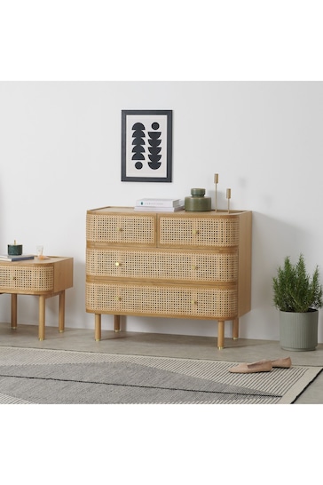MADE.COM Natural Oak and Rattan Ankhara Chest of Drawers