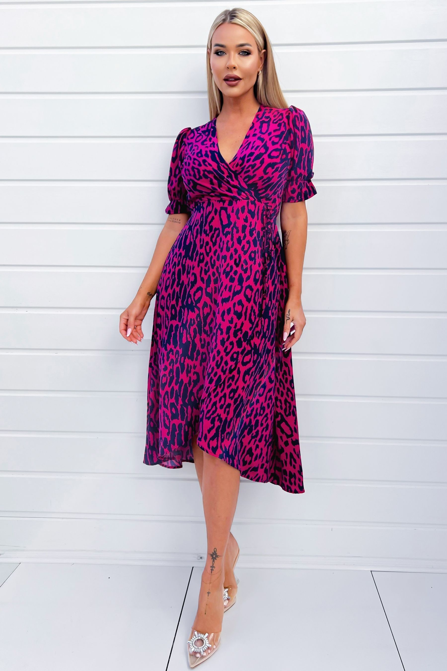Buy AX Paris Purple Cerise And Navy Animal Print Wrap Midi Dress from the Next UK online shop