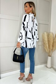 Black And White Printed High Neck Long Sleeve Top - Image 2 of 4