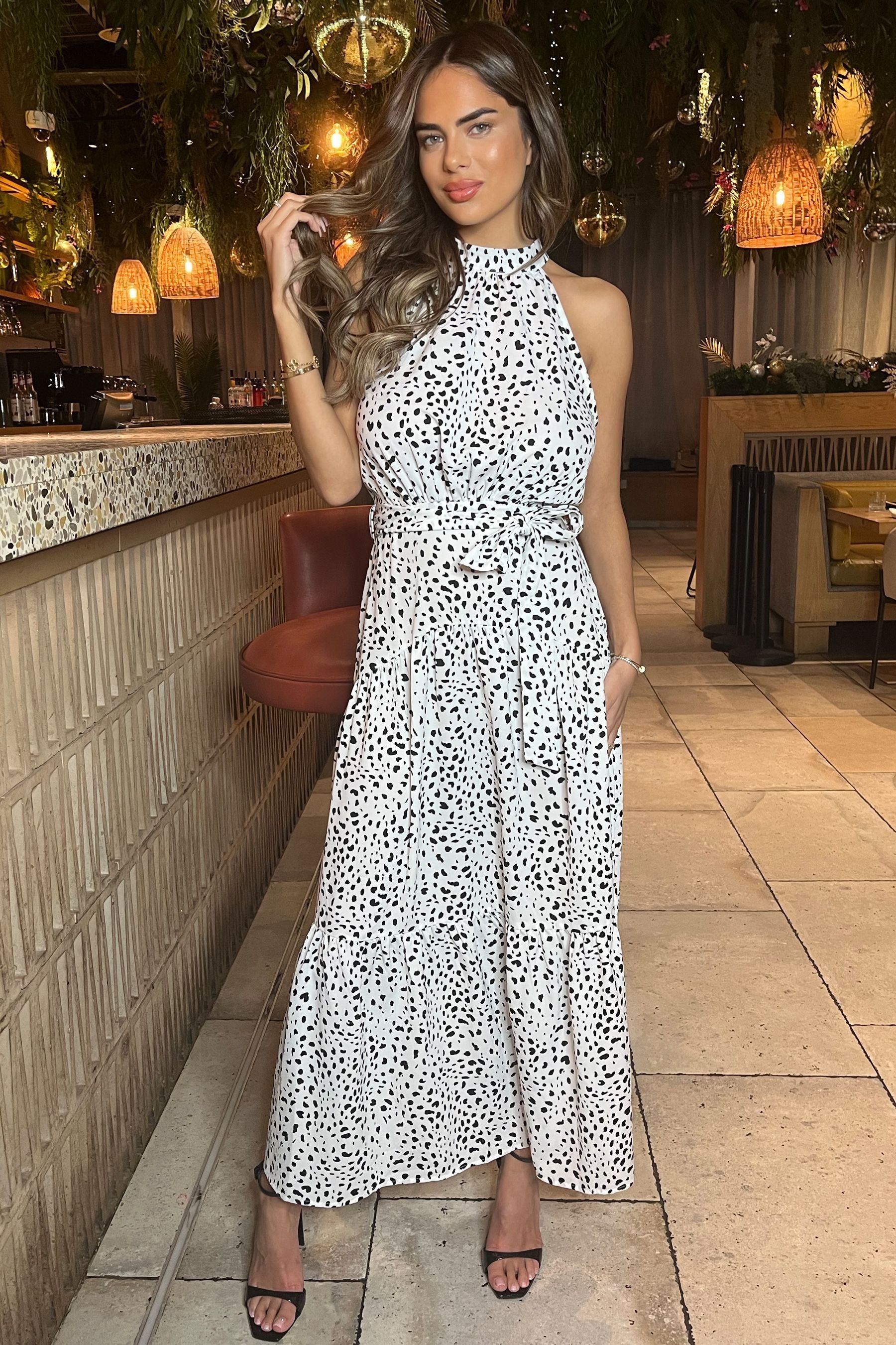 Buy AX Paris Halterneck Tie Waist Midi White Dress from Next Luxembourg