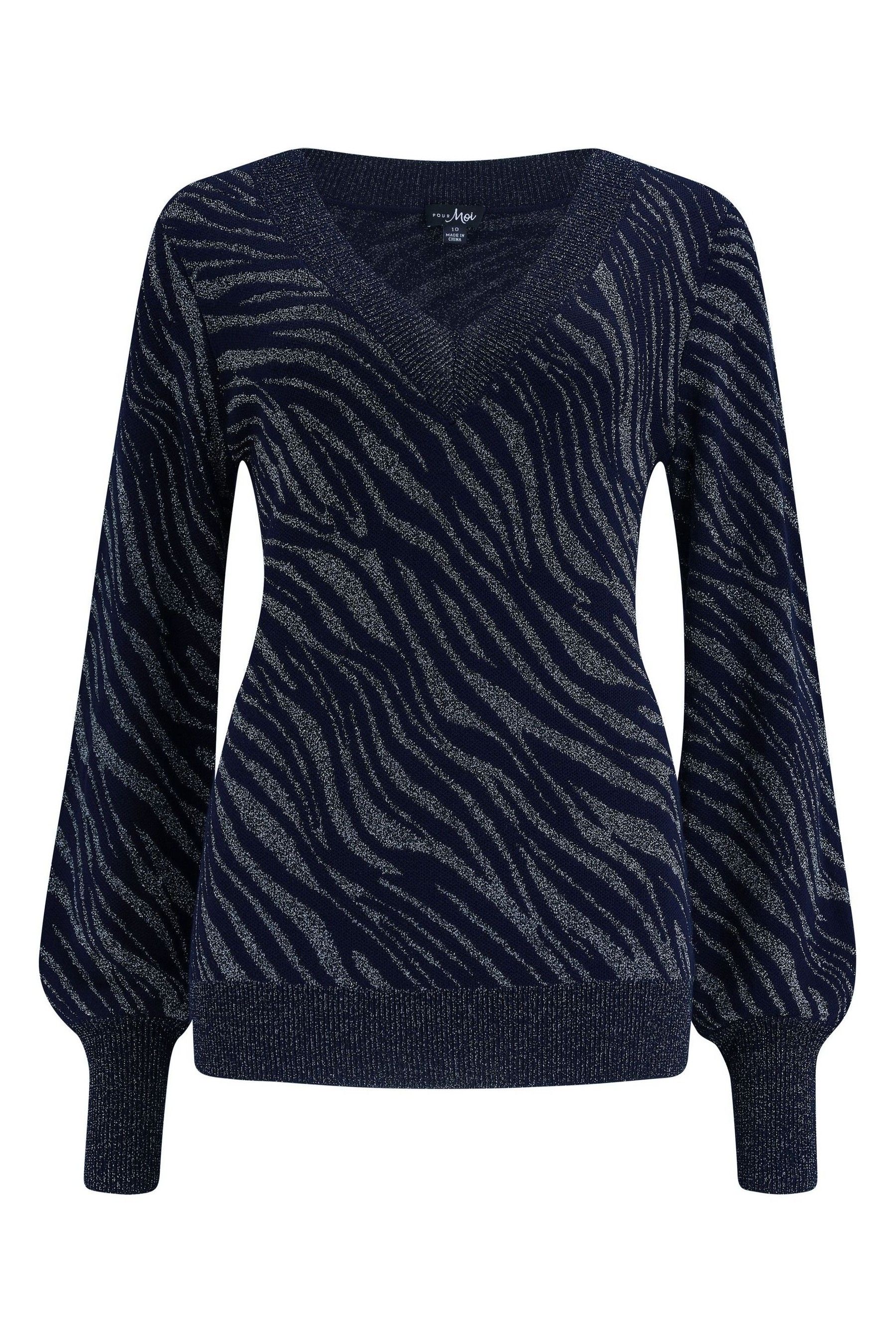 Buy Pour Moi Blue Mila Sparkle Jacquard V Neck Fine Knit Jumper
