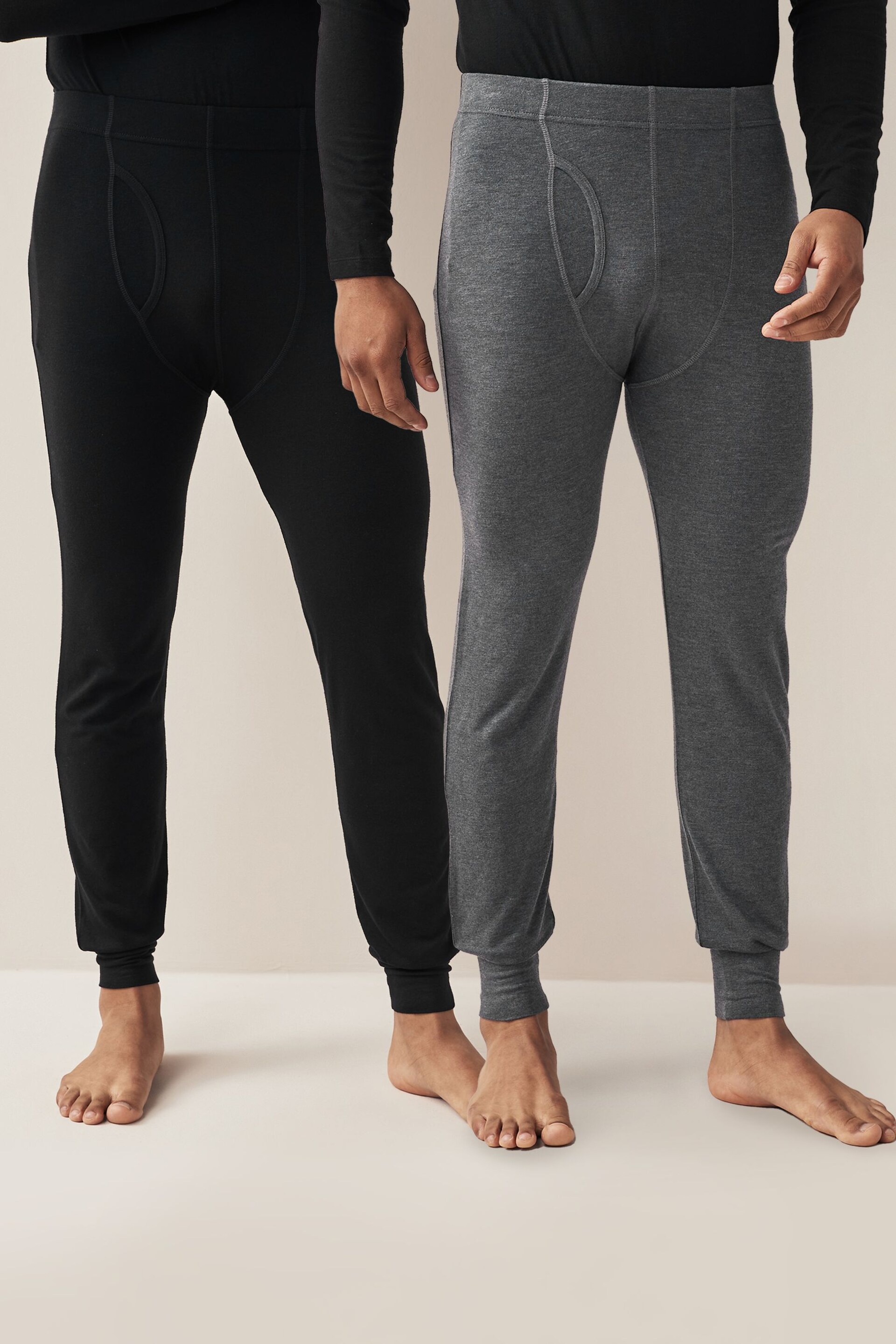 Black/Grey 2 Pack Lightweight Thermal Long Johns - Image 1 of 10
