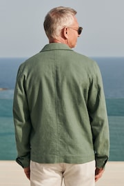 Sage Green Linen Blend Trucker Jacket - Image 3 of 10