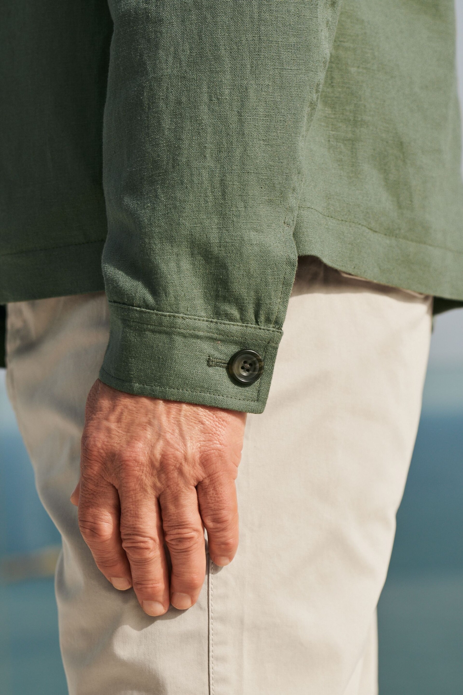 Sage Green Linen Blend Trucker Jacket - Image 4 of 10