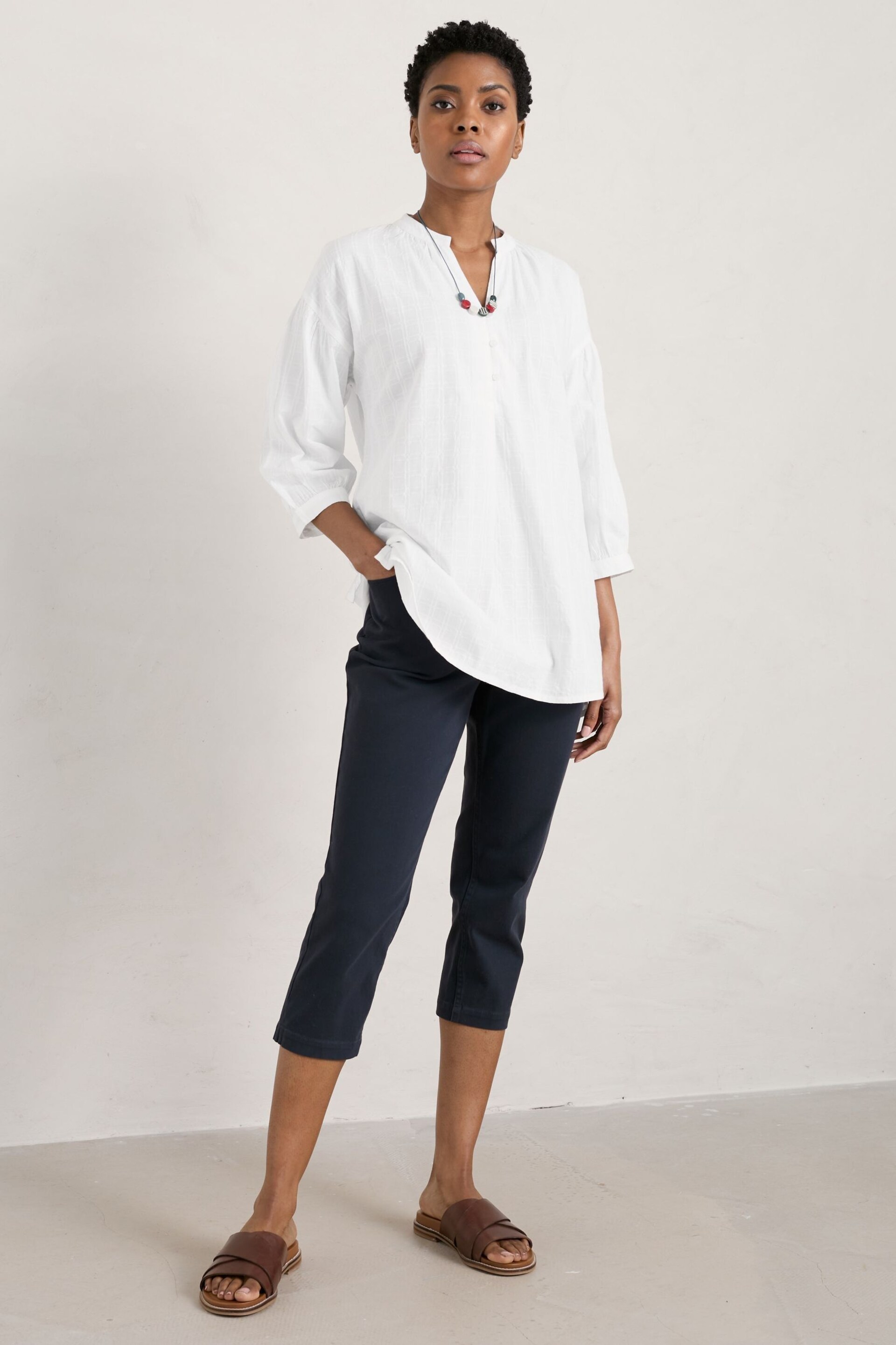 Seasalt Cornwall Blue Petite Albert Quay Slim Fit Crop Trousers - Image 1 of 5