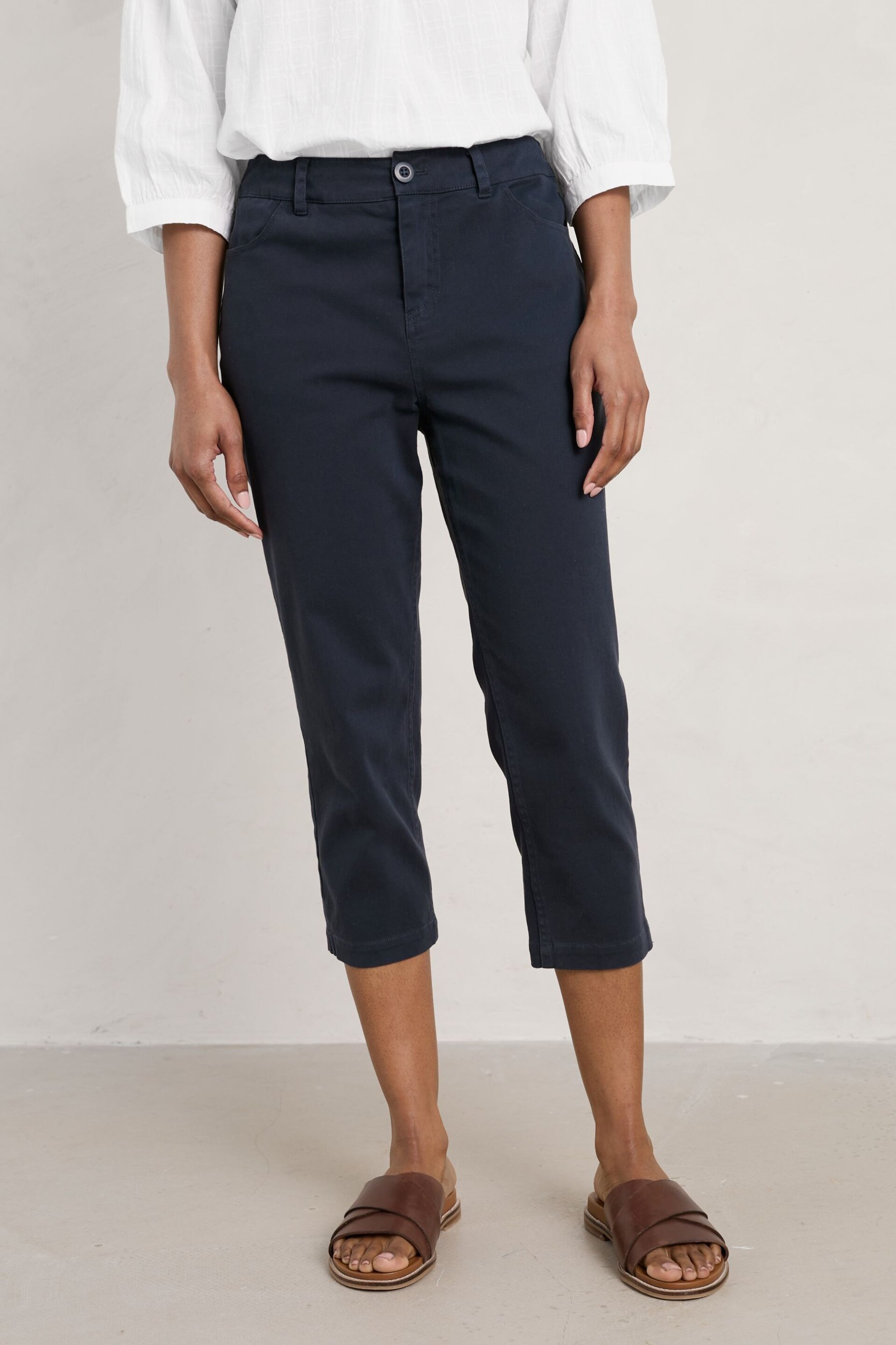 Seasalt Cornwall Blue Petite Albert Quay Slim Fit Crop Trousers - Image 3 of 5