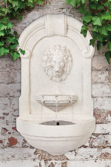 Premier Decorations Ltd Cream Garden Solar Powered Lion Head Water Feature